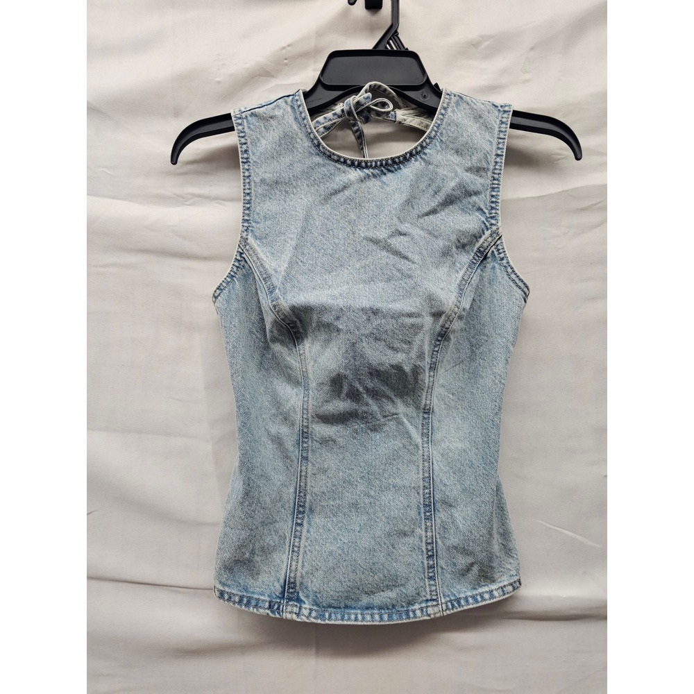 Wild Fable Womens Open Back Tie Denim Top Blue Cotton Casual Size XXS